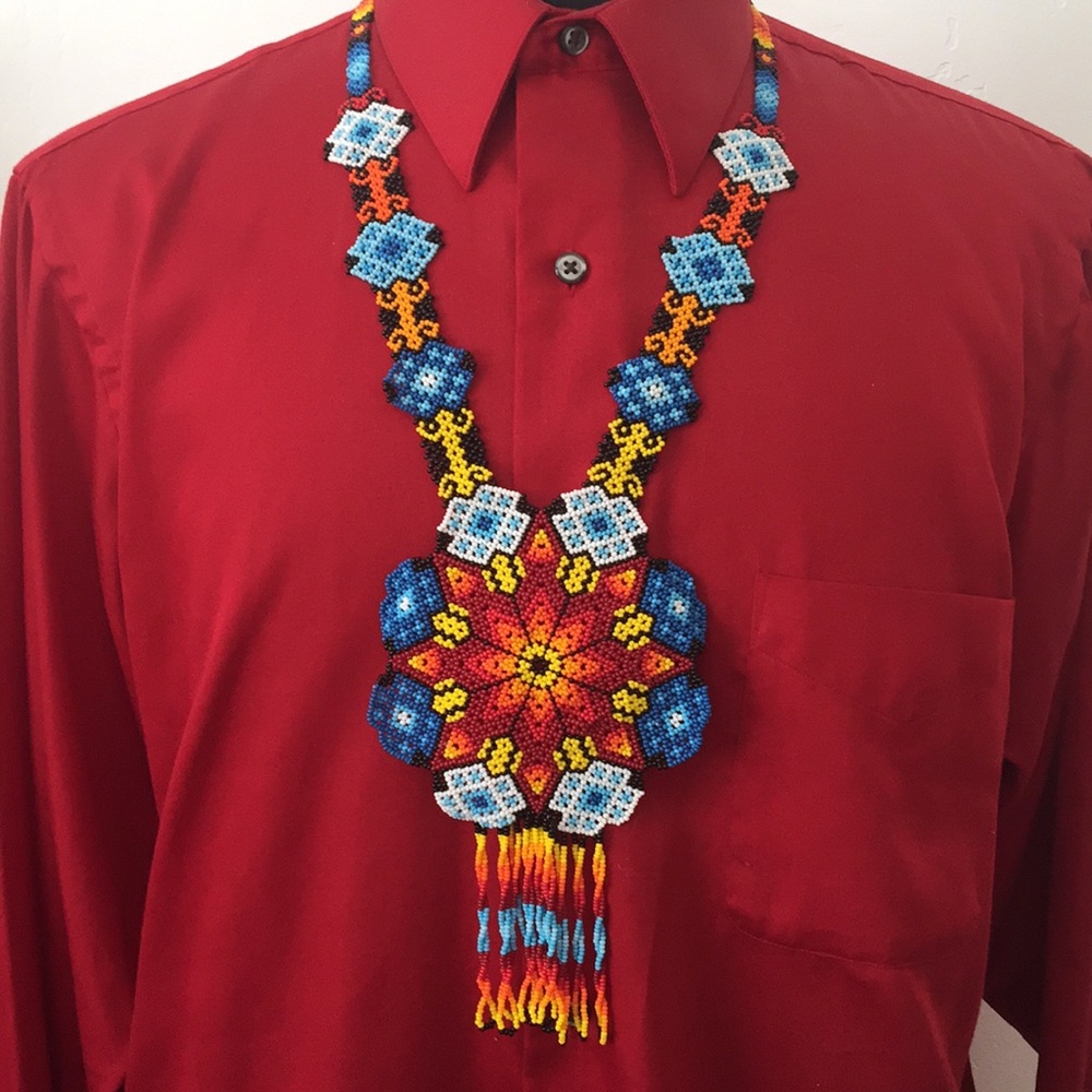 Unisex Huichol Art Long Necklace hand made